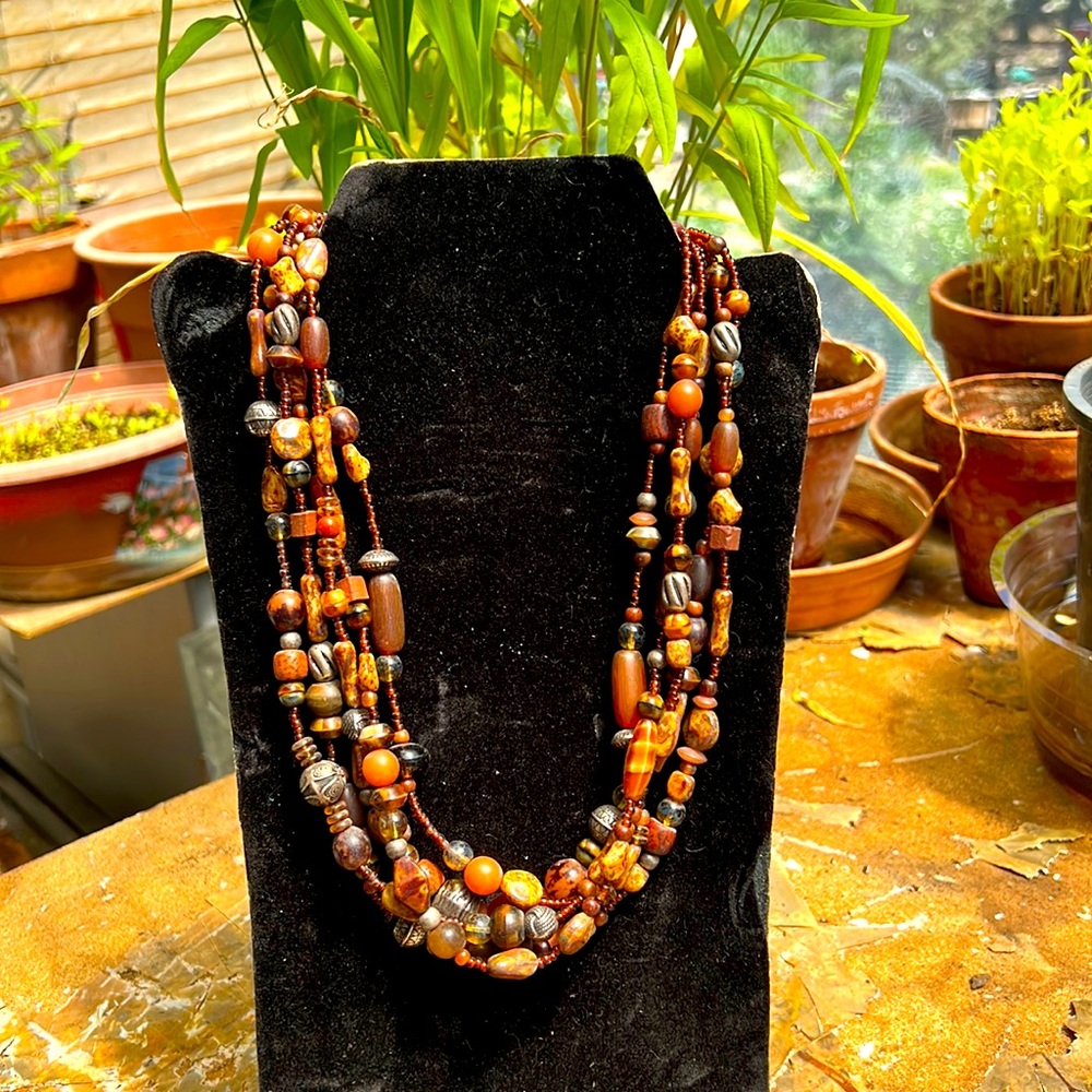 Beads & silver multi strand necklace